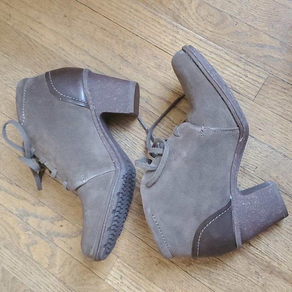 Clarks Brown Suede Lace Up Heel Boots